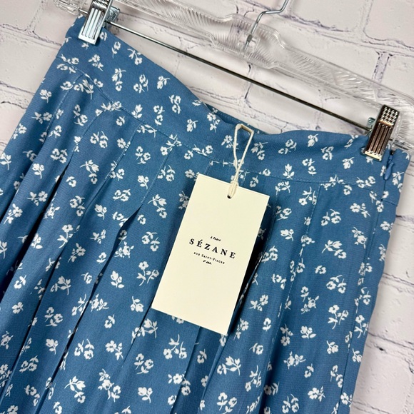 Sezane Alicia Blue White Floral Pleated Midi Skirt US 4 UK 8  36 Mini Fleurs - Picture 3 of 9